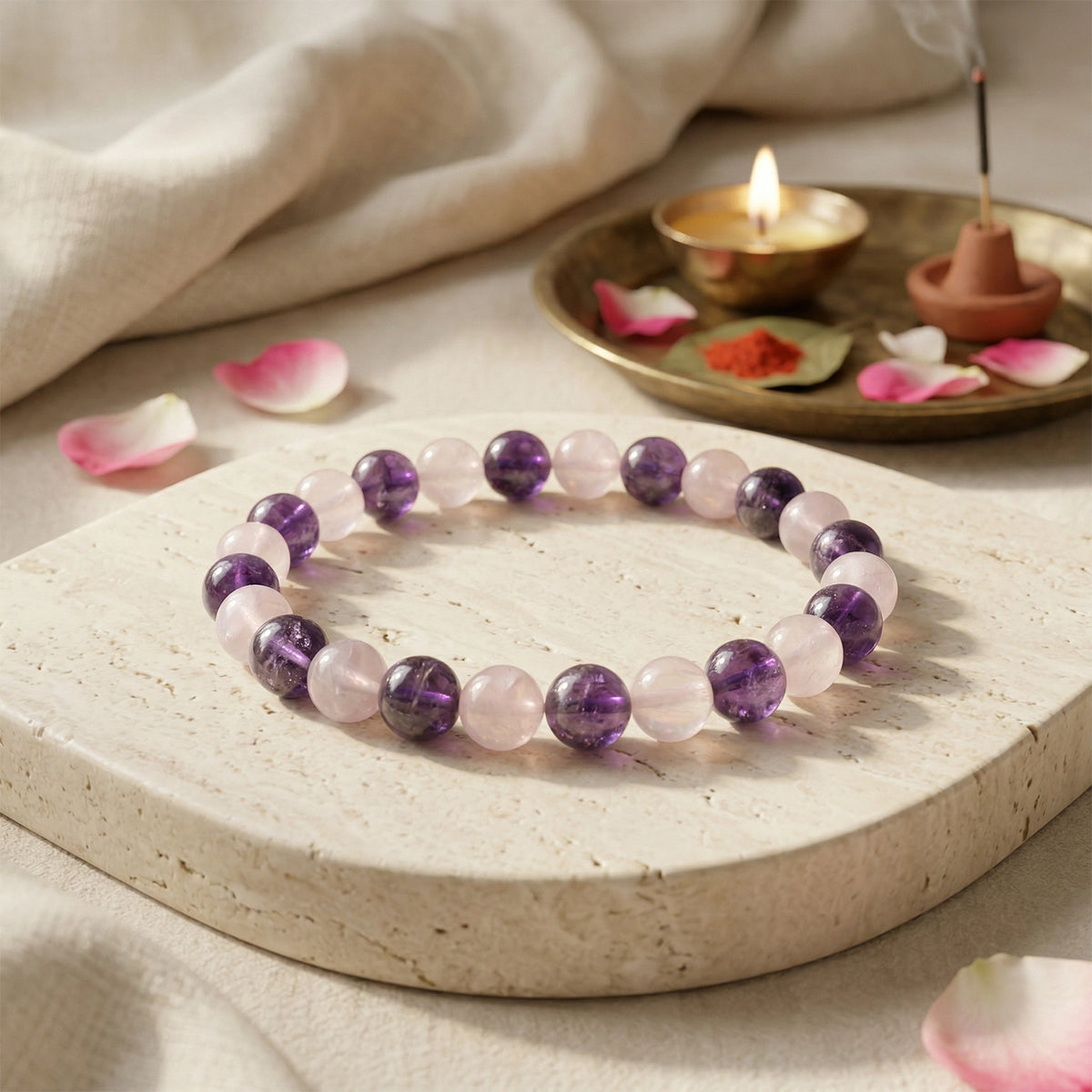 Natural Amethyst & Rose Quartz Bracelet – Divine Love & Harmony