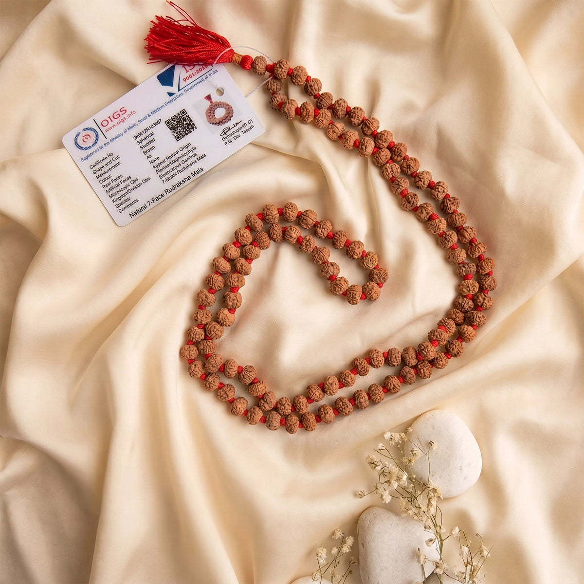 7 Mukhi Rudraksha Mala, 108 Hand Knotted Beads