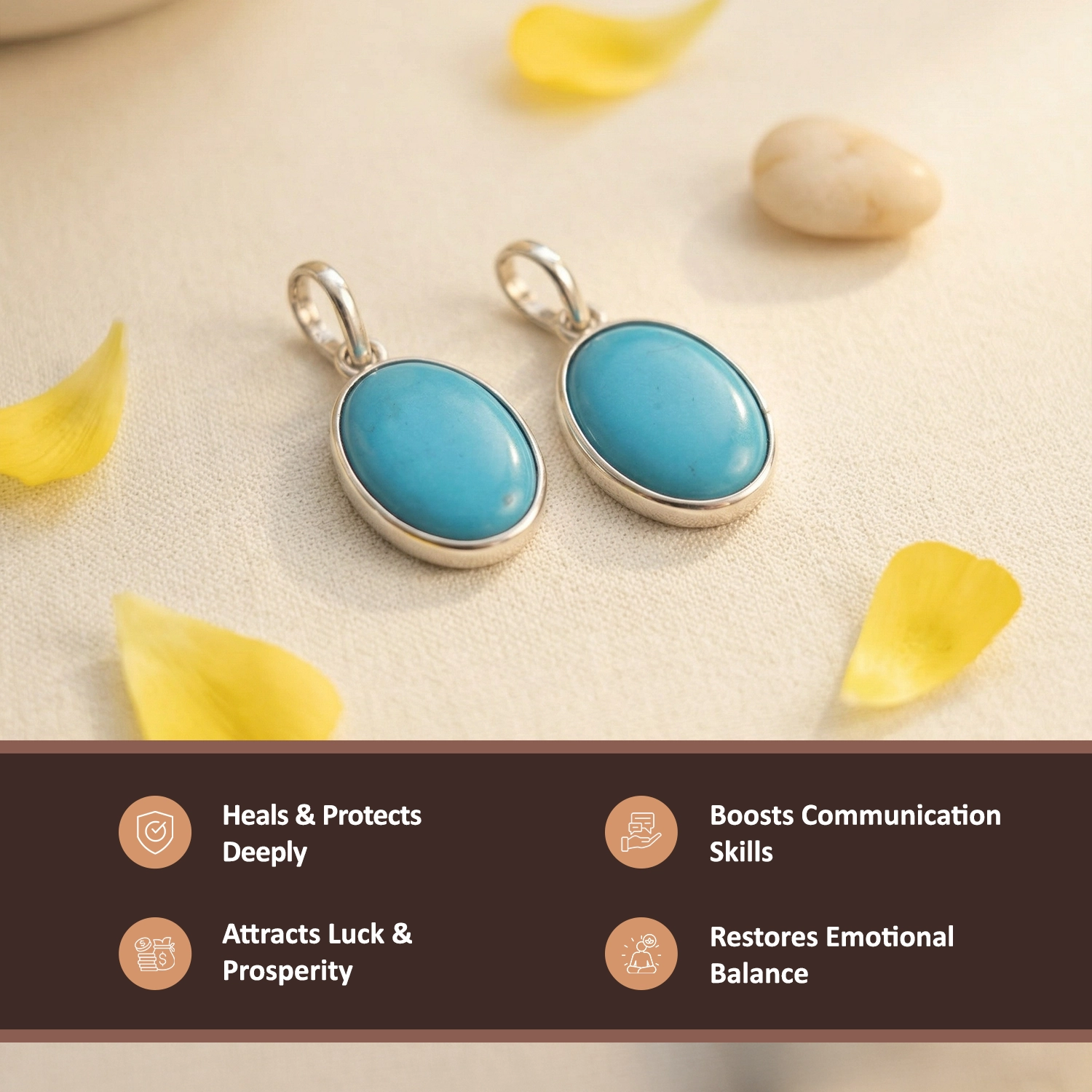 Silver Natural Turquoise  Gemstone Pendant (Silver Frame) – Protection & Healing