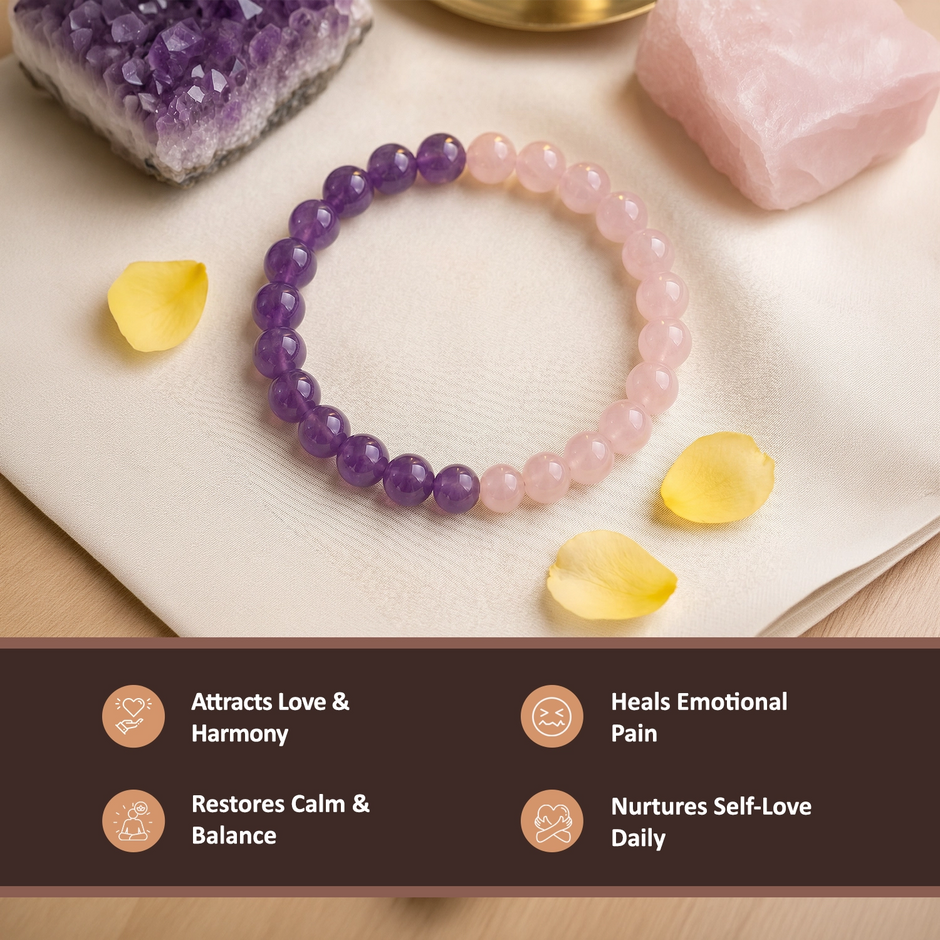 Natural Amethyst & Rose Quartz Bracelet – Divine Love & Harmony