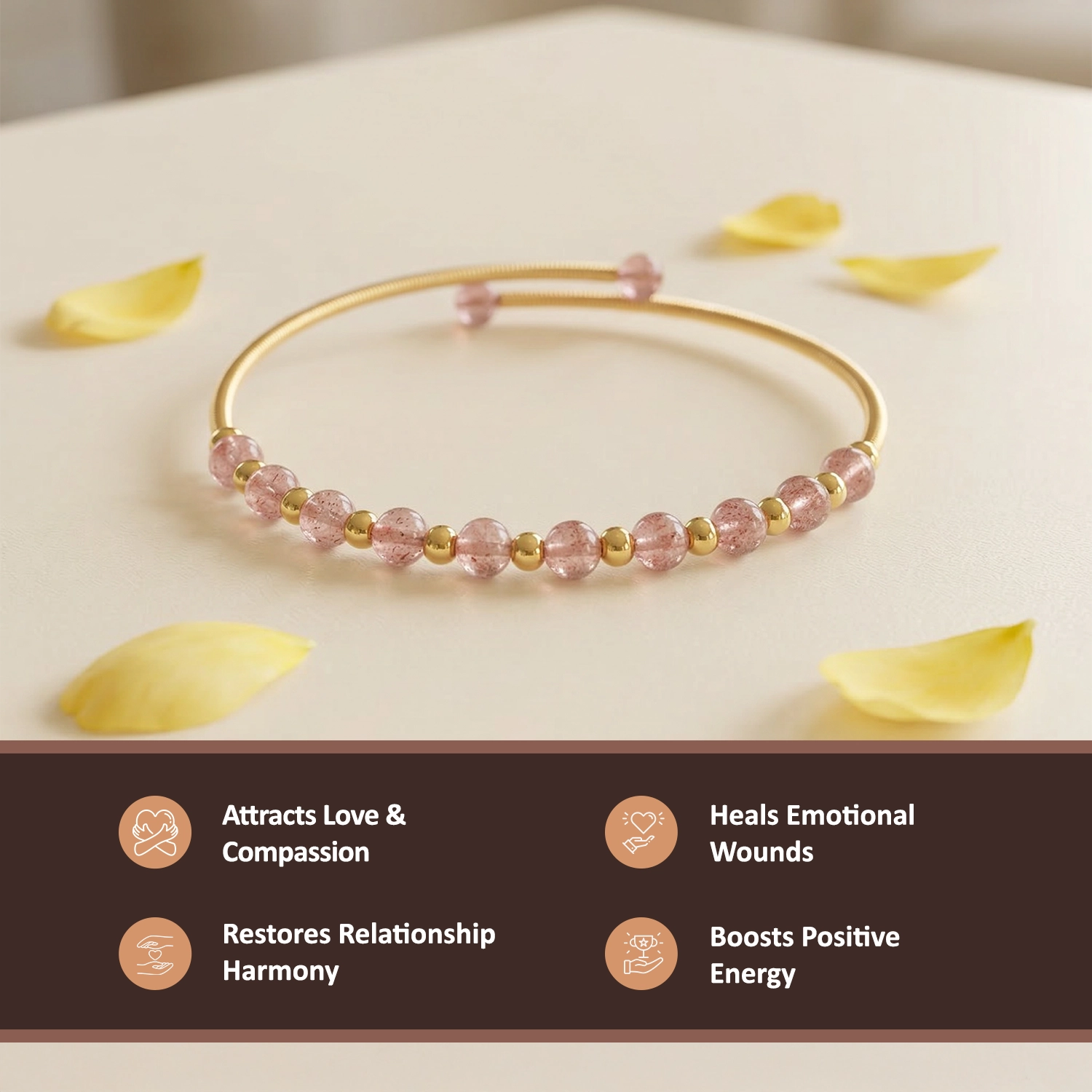 Natural Strawberry Quartz Copper Bracelet - Love and Harmony