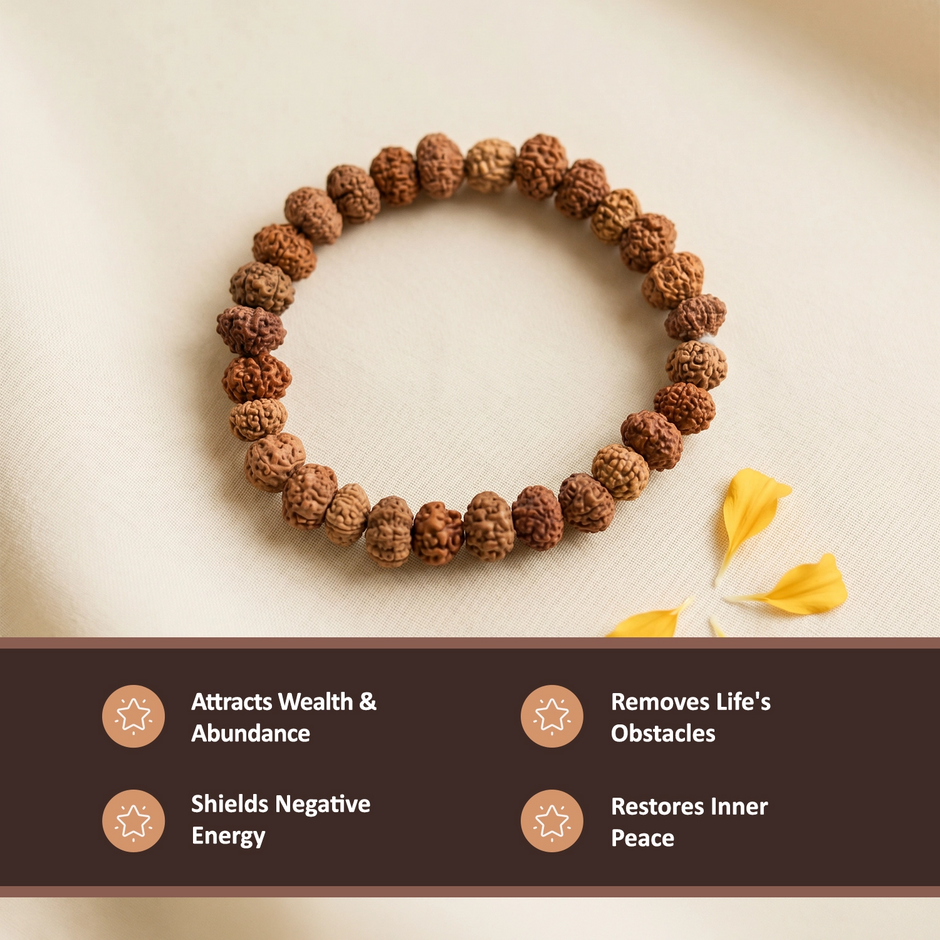 Natural 7, 8 & 10 Mukhi Rudraksha Combination Bracelet – Wealth, Success & Protection