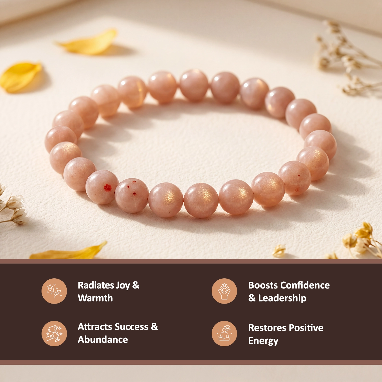 Natural Sunstone Crystal Bracelet (8mm) – Joy & Leadership
