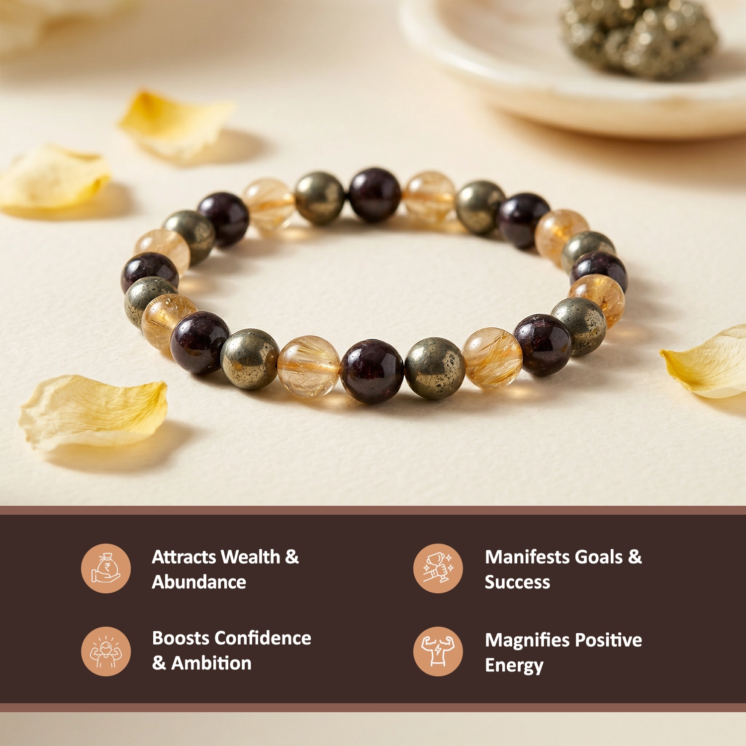 Natural Citrine, Garnet & Pyrite Bracelet – Abundance & Prosperity