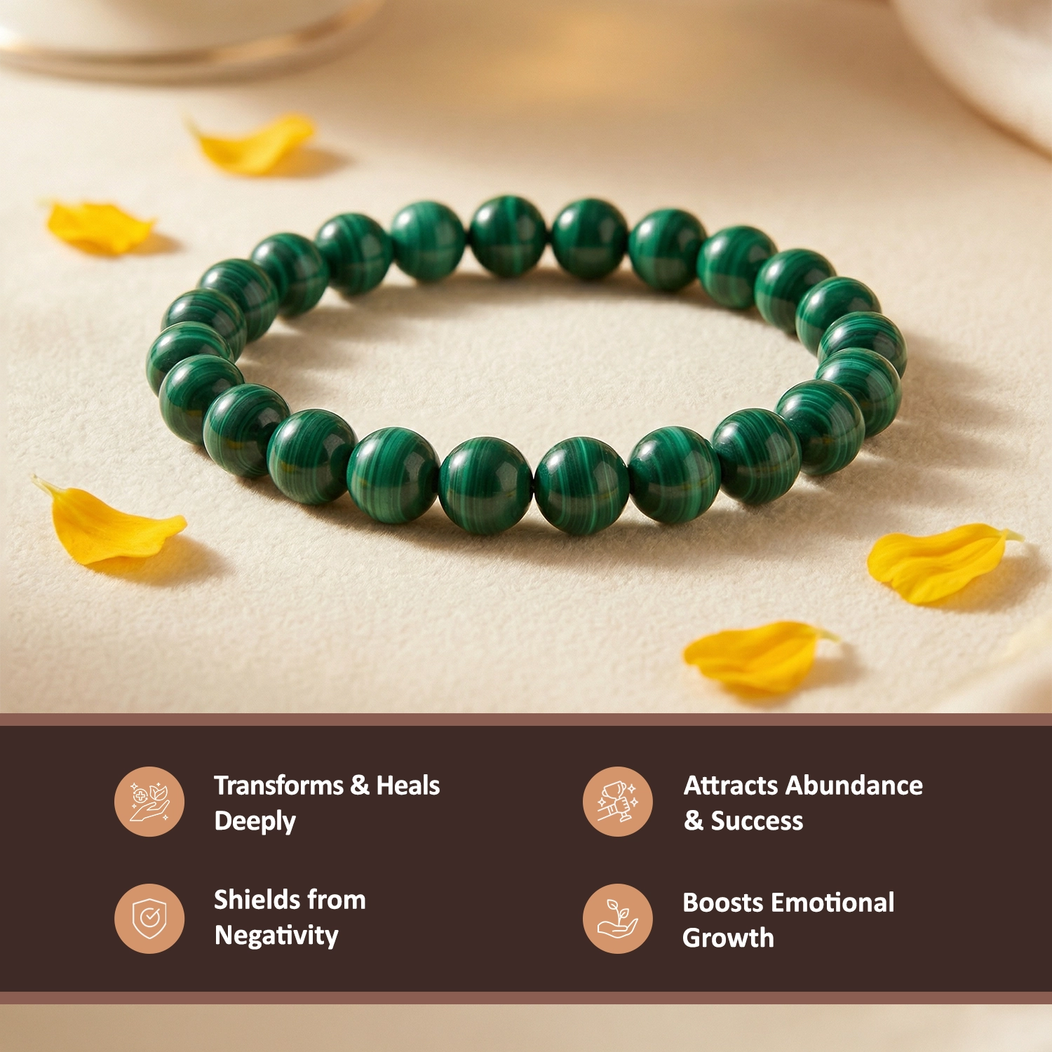 Natural Malachite Crystal Bracelet (8mm) – Transformation & Emotional Healing