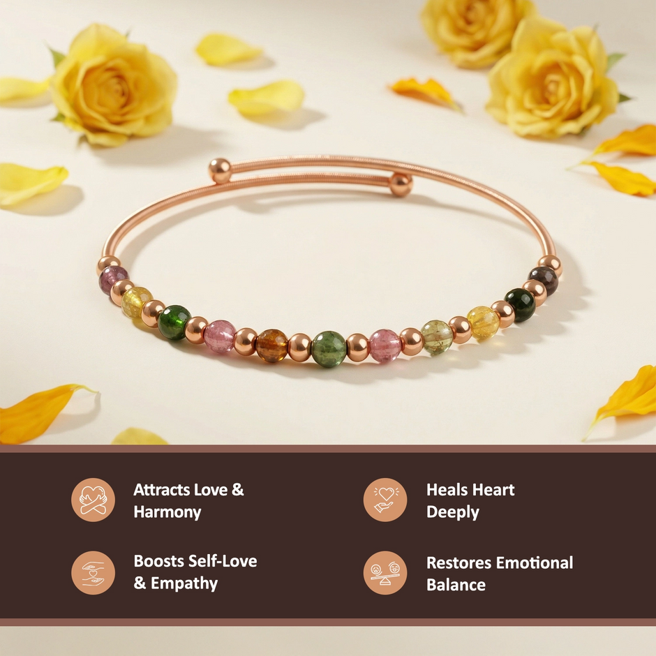 Natural Watermelon Tourmaline Copper Bracelet – Heart Healing & Joy