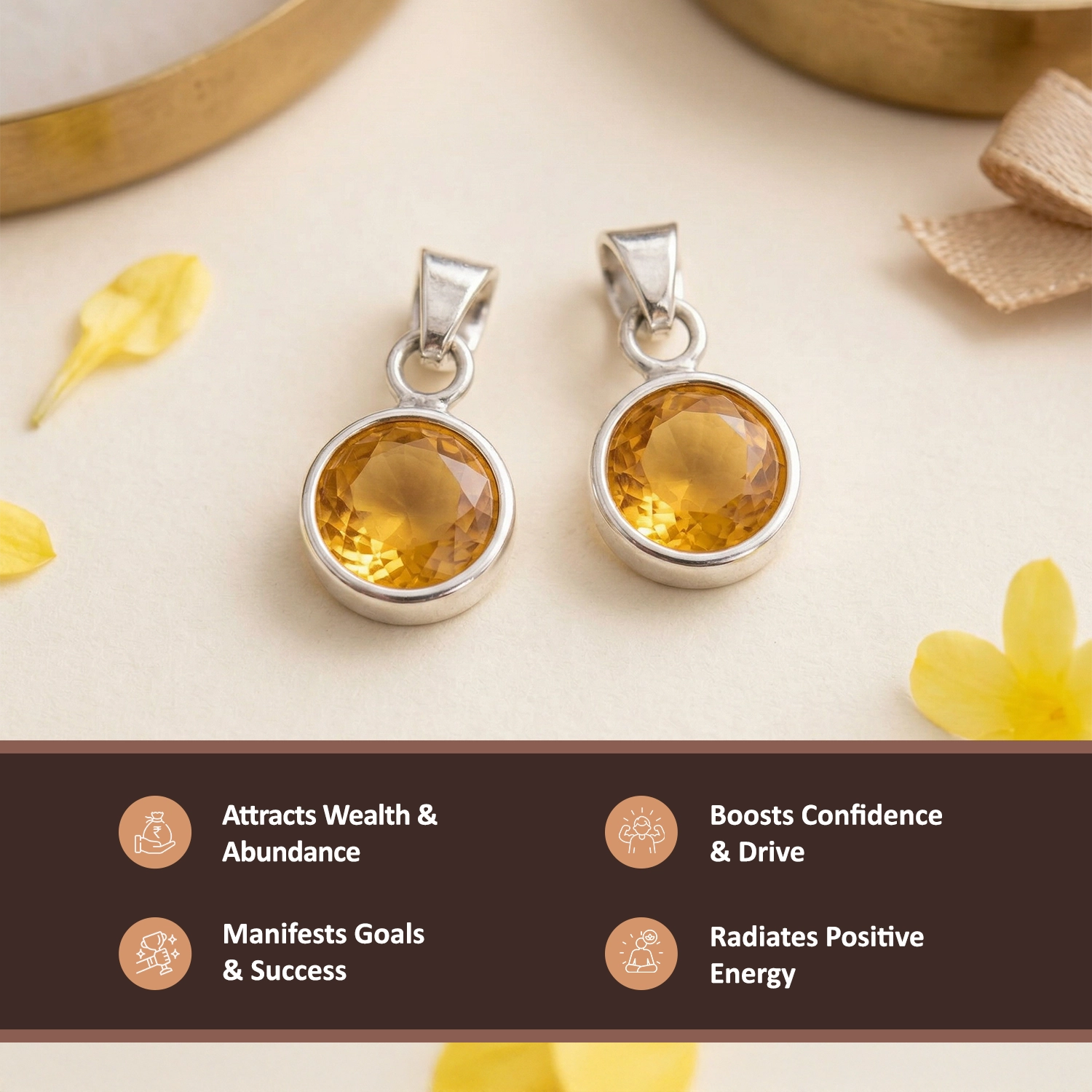 Silver Natural Citrine  Gemstone Pendant – Abundance & Positivity
