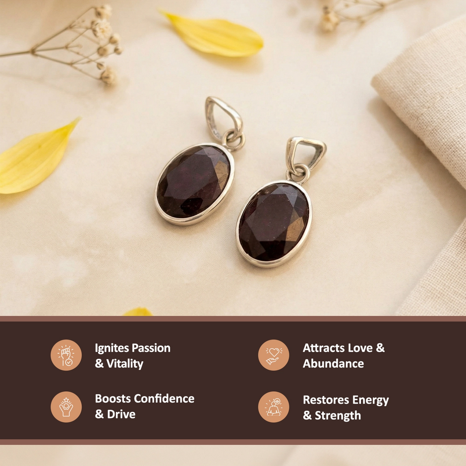 Silver Natural Garnet  Gemstone Pendant (Silver Frame) – Passion & Vitality