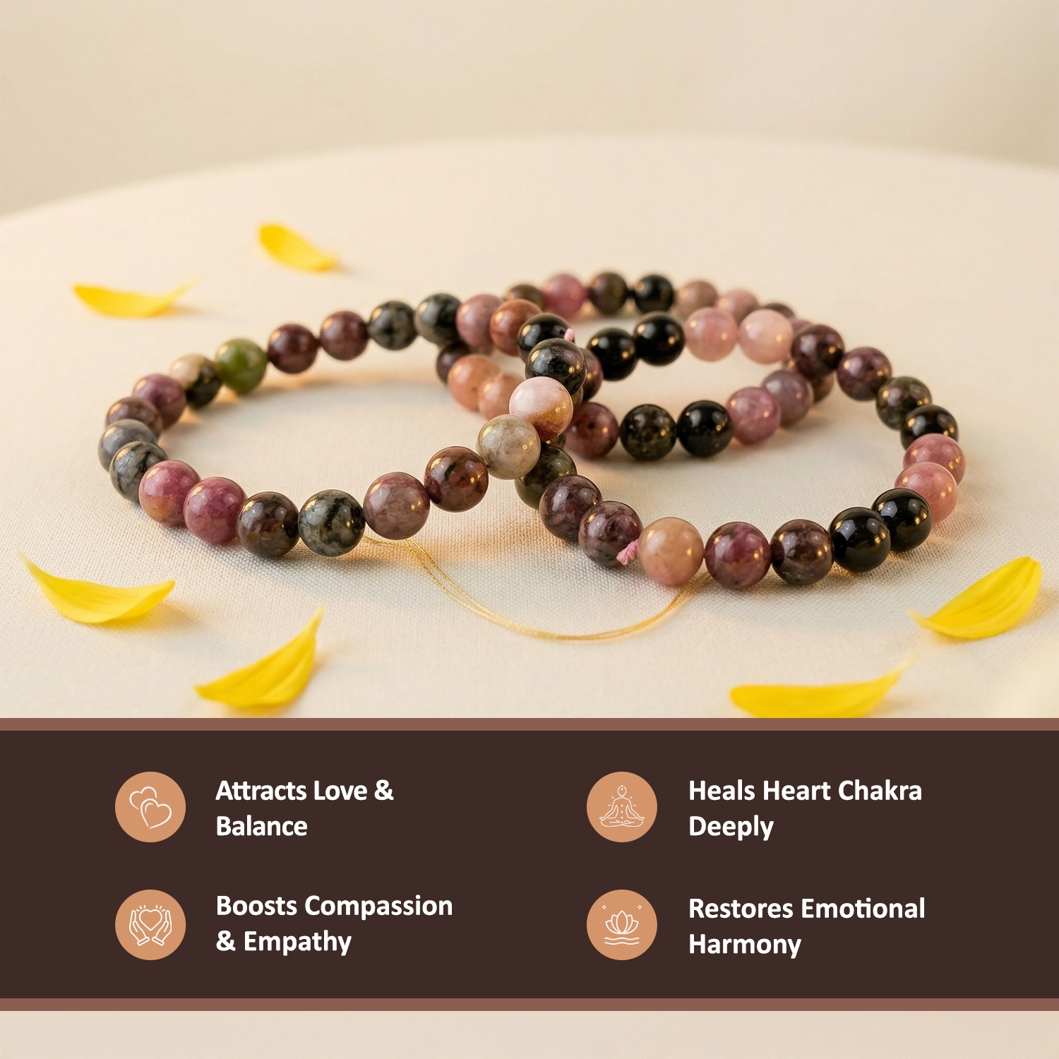 Natural Watermelon Tourmaline Crystal Bracelet (8mm) – Heart Healing & Joy
