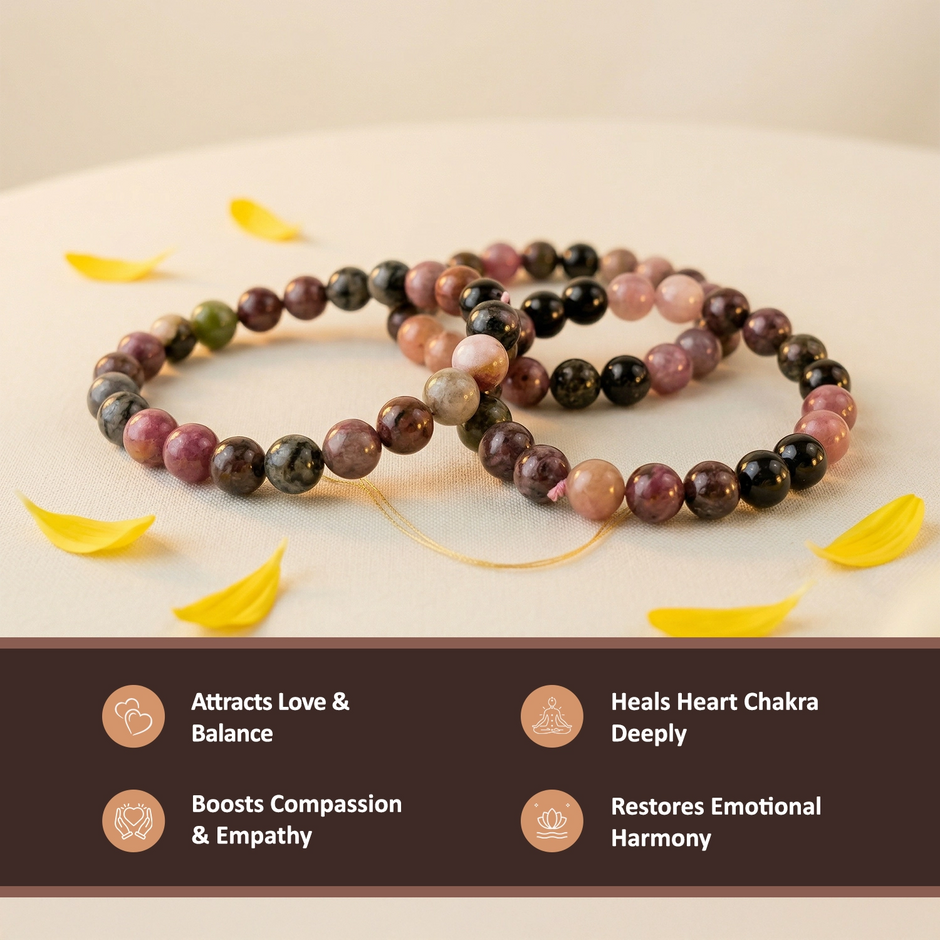 Natural Watermelon Tourmaline Crystal Bracelet (8mm) – Heart Healing & Joy
