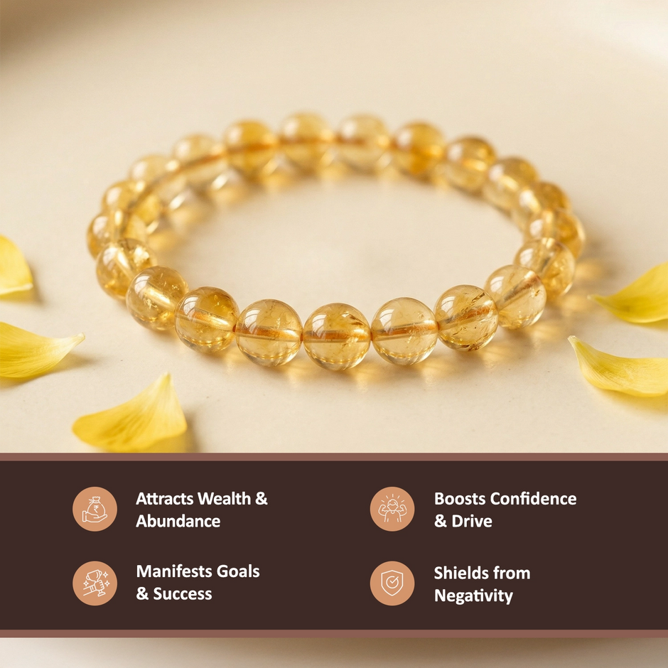 Natural Citrine Crystal Bracelet (8mm) – Abundance & Positivity