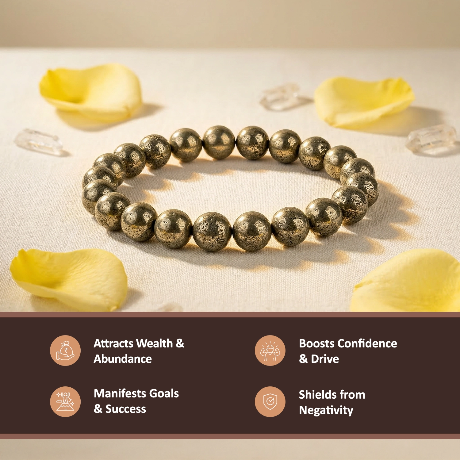 Natural Pyrite Crystal Bracelet (8mm) – Wealth & Confidence