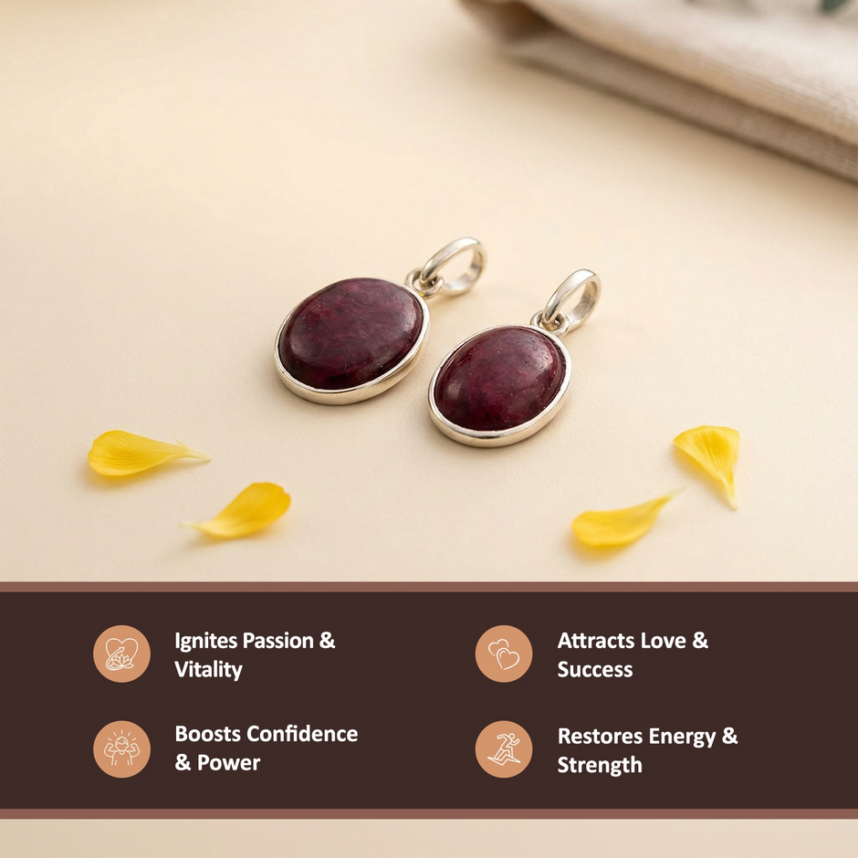 Silver Natural Ruby  Gemstone Pendant (Silver Frame) – Passion & Life Force
