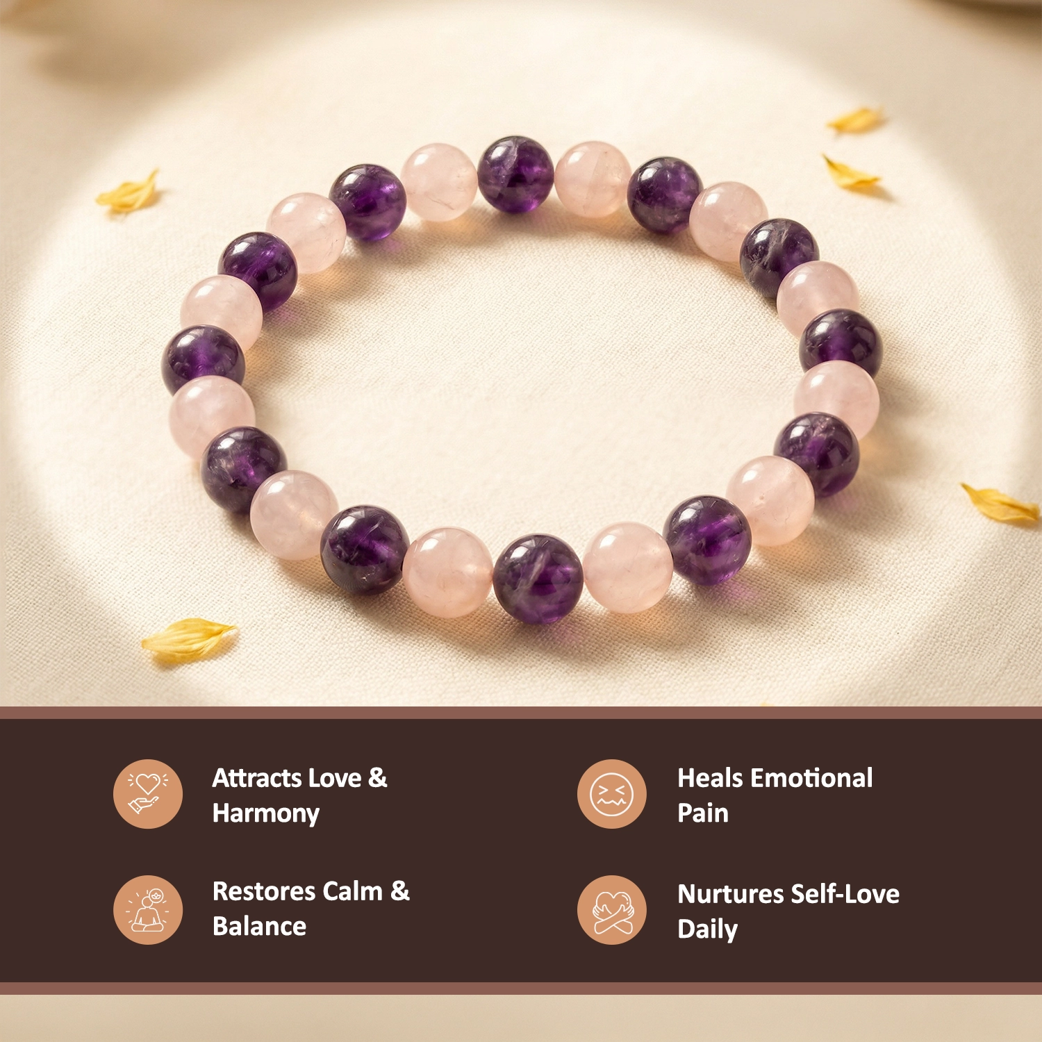 Natural Amethyst & Rose Quartz Bracelet – Divine Love & Harmony