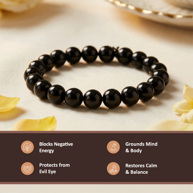 Natural Black Tourmaline Crystal Bracelet (8mm) – Protection & Grounding