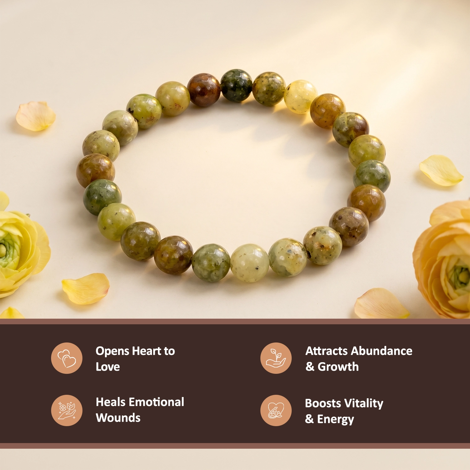 Natural Green Tourmaline Crystal Bracelet (8mm) – Heart Healing & Vitality