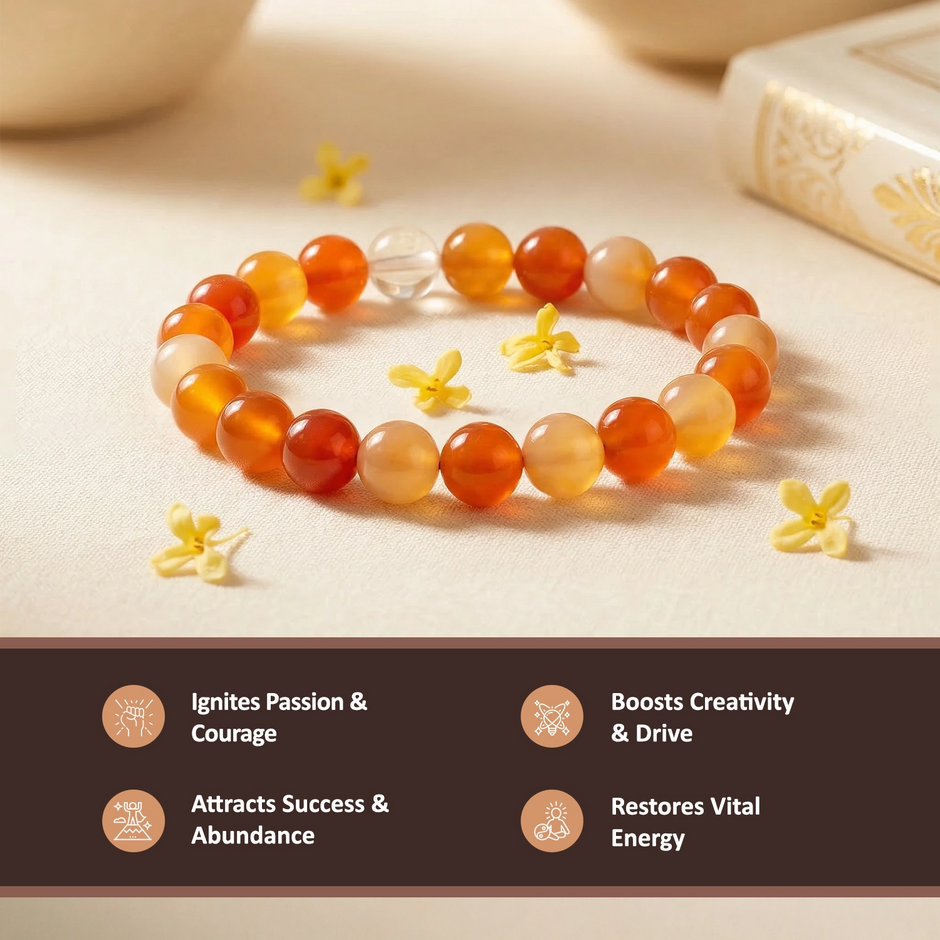 Natural Carnelian Crystal Bracelet (8mm) – Creativity & Motivation