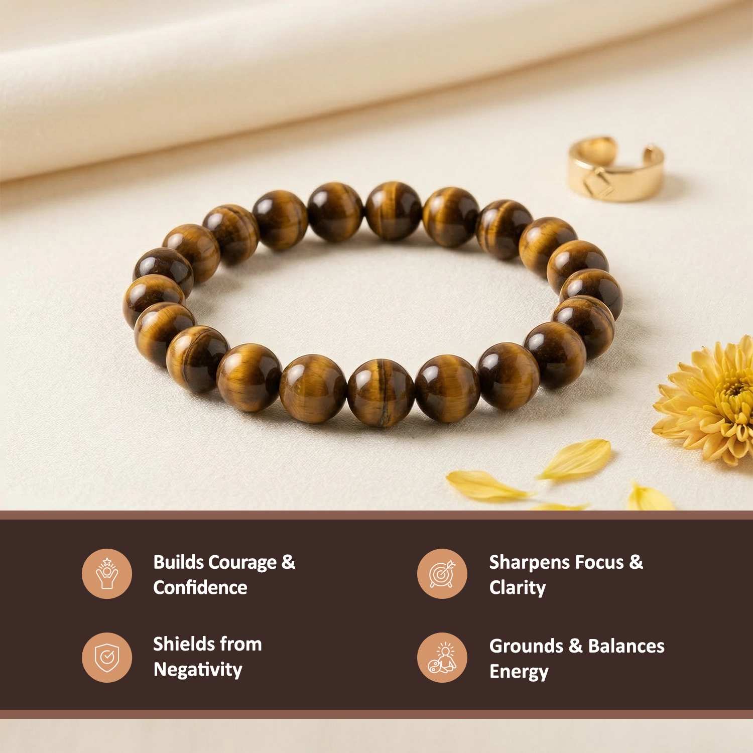 Natural Golden Tiger Eye Crystal Bracelet (8mm) – Willpower & Confidence
