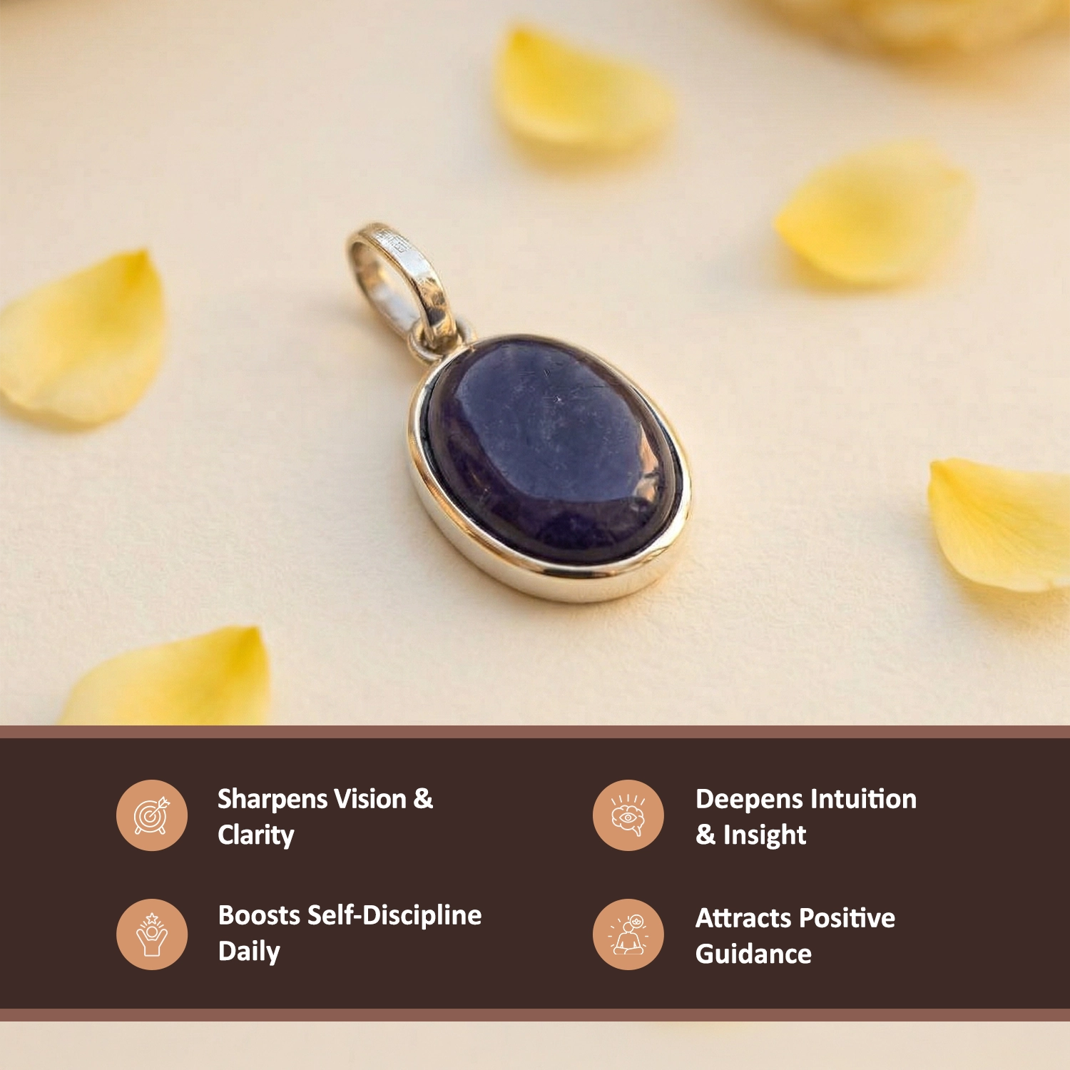 Silver Natural Iolite  Gemstone Pendant - Vision & Inner Wisdom