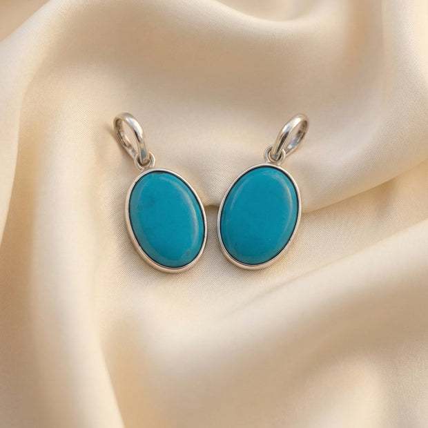Silver Natural Turquoise  Gemstone Pendant (Silver Frame) – Protection & Healing