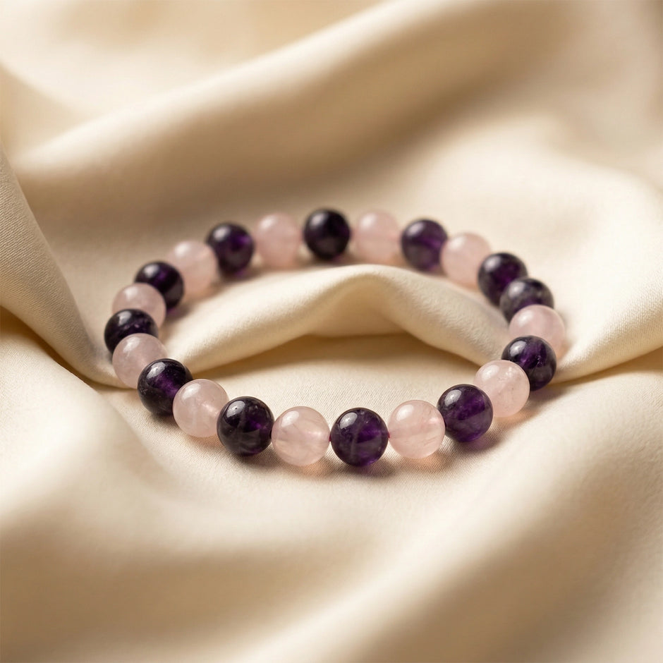 Natural Amethyst & Rose Quartz Bracelet – Divine Love & Harmony