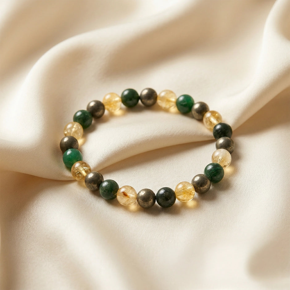Natural Citrine, Green Aventurine & Pyrite Bracelet – Abundance Mix