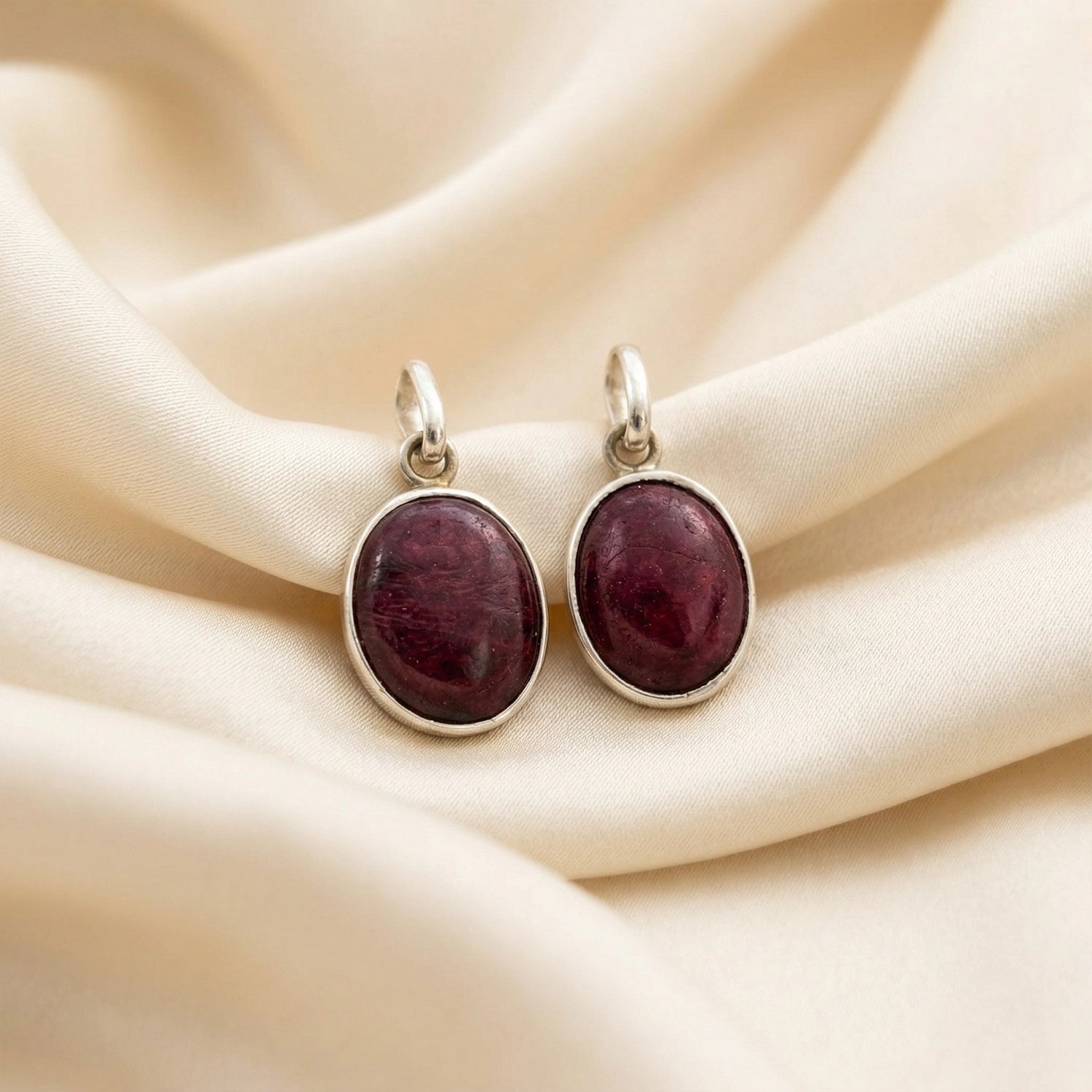 Silver Natural Ruby  Gemstone Pendant (Silver Frame) – Passion & Life Force