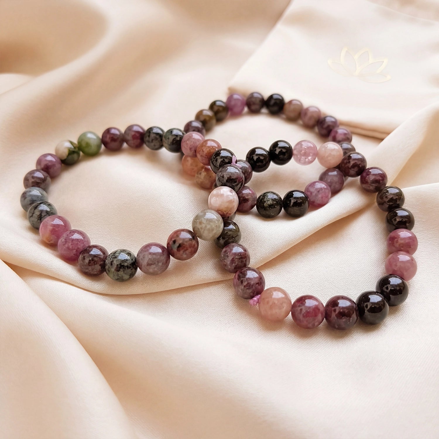 Natural Watermelon Tourmaline Crystal Bracelet (8mm) – Heart Healing & Joy