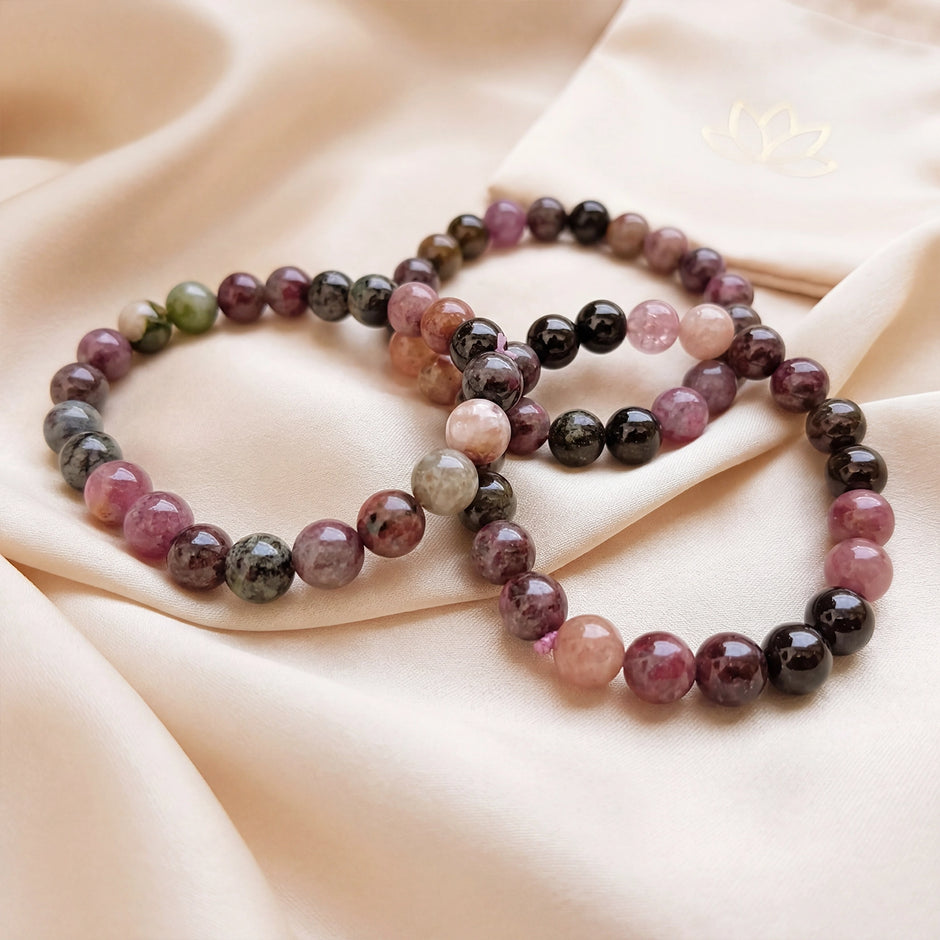 Natural Watermelon Tourmaline Crystal Bracelet (8mm) – Heart Healing & Joy
