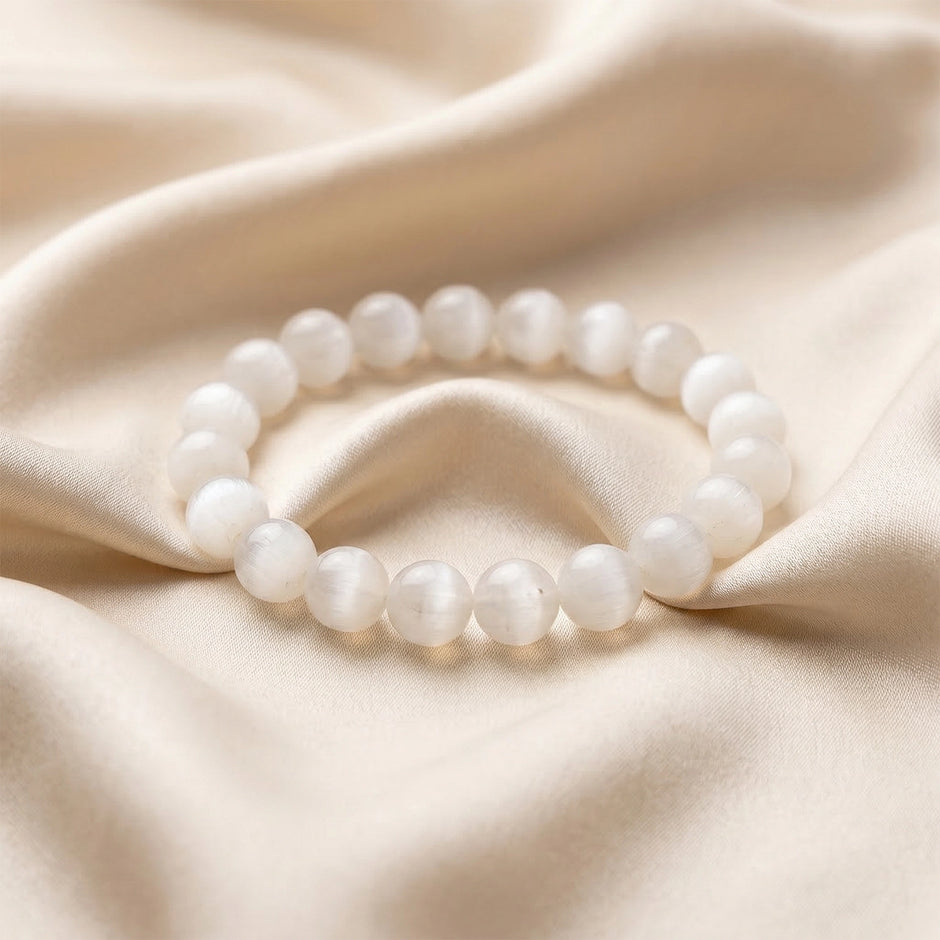 Natural Selenite Crystal Bracelet (8mm) – Cleansing & Clarity