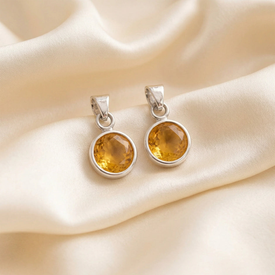 Silver Natural Citrine  Gemstone Pendant – Abundance & Positivity