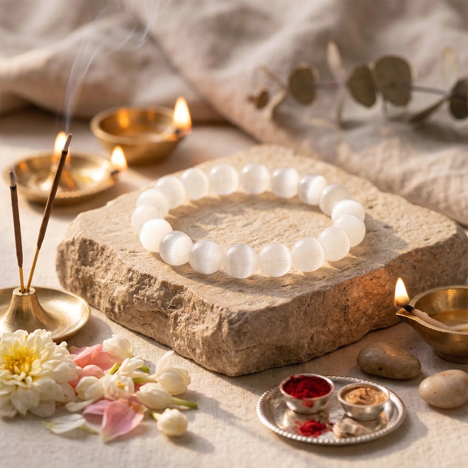 Natural Selenite Crystal Bracelet (8mm) – Cleansing & Clarity