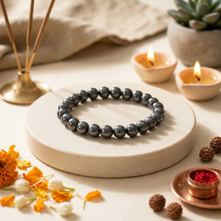 Natural Hematite Crystal Bracelet (8mm) – Grounding & Focus