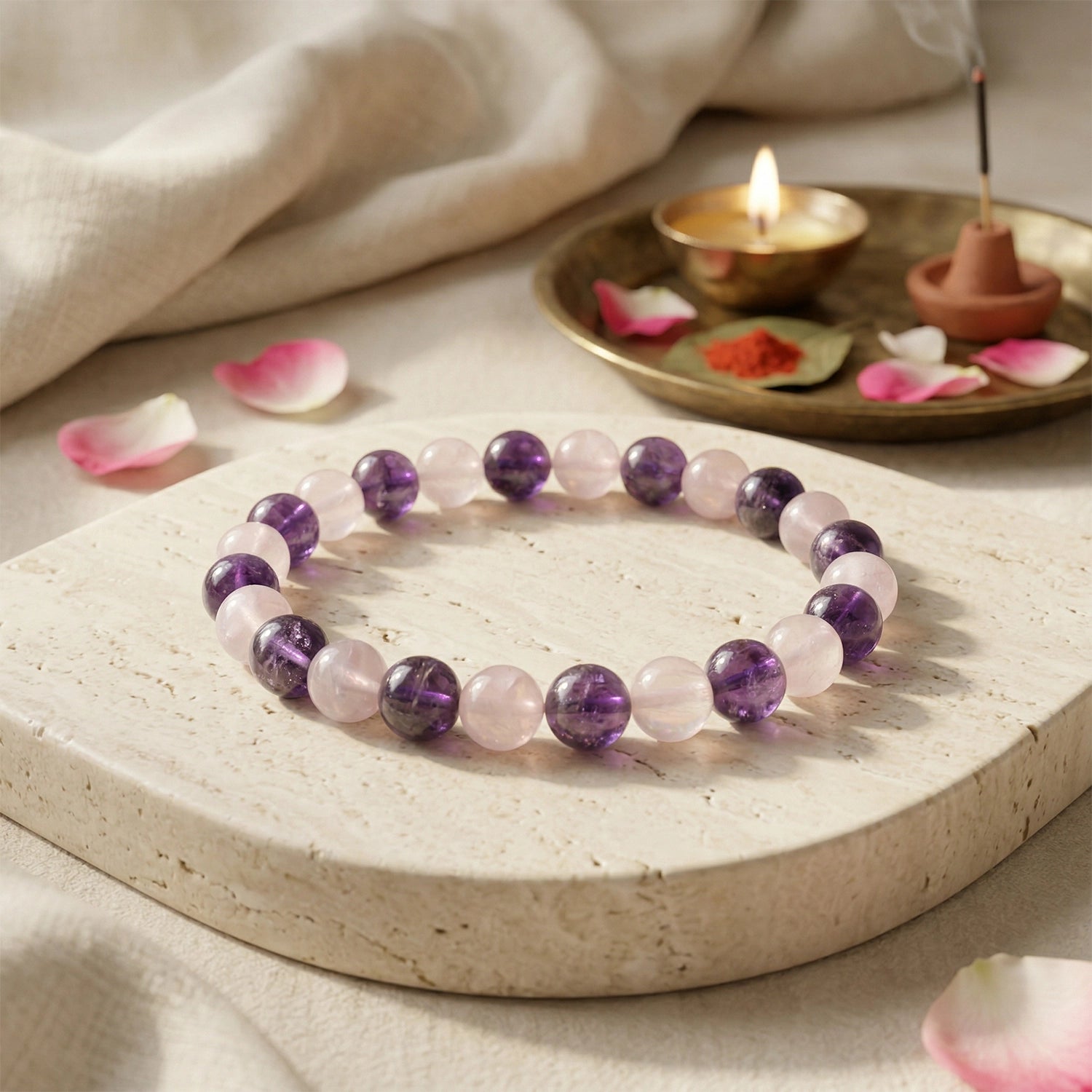 Natural Amethyst & Rose Quartz Bracelet – Divine Love & Harmony