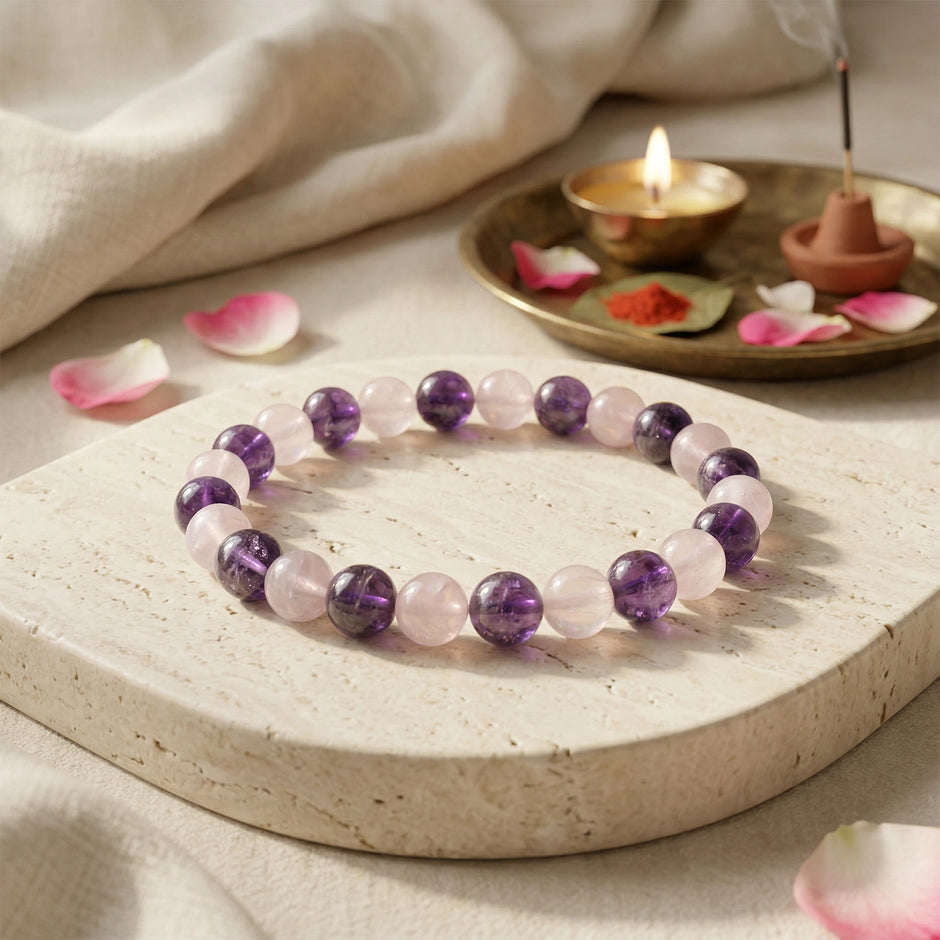Natural Amethyst & Rose Quartz Bracelet – Divine Love & Harmony