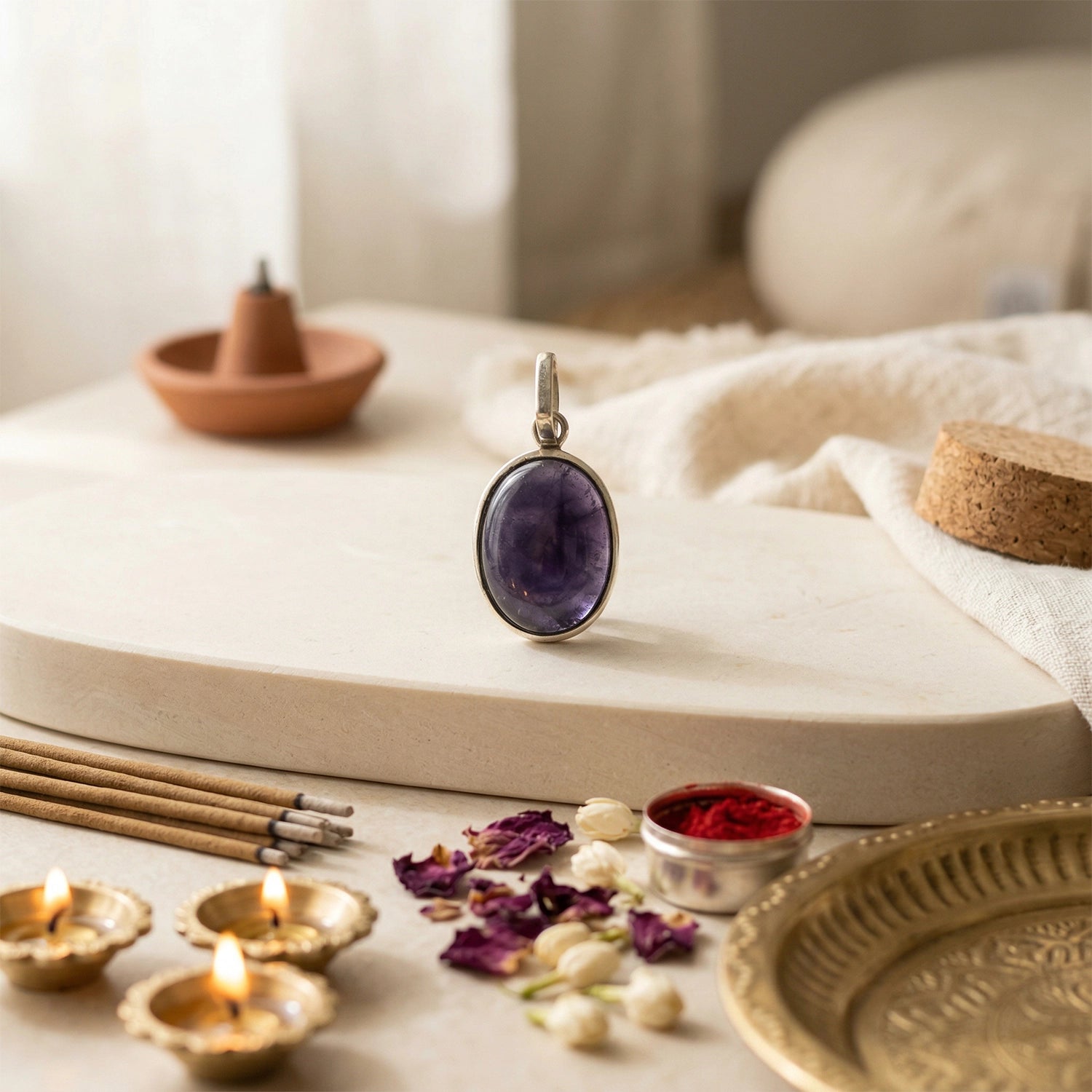 Silver Natural Iolite  Gemstone Pendant - Vision & Inner Wisdom