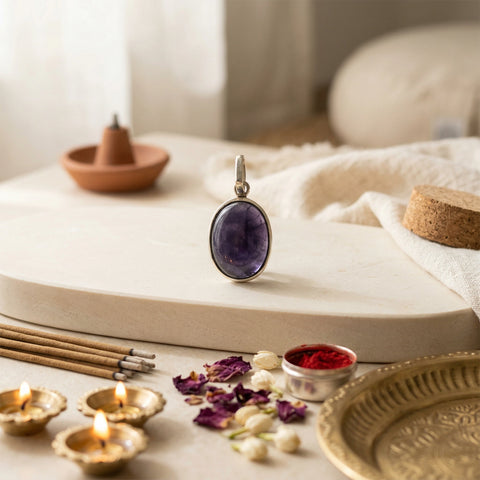 Silver Natural Iolite  Gemstone Pendant - Vision & Inner Wisdom
