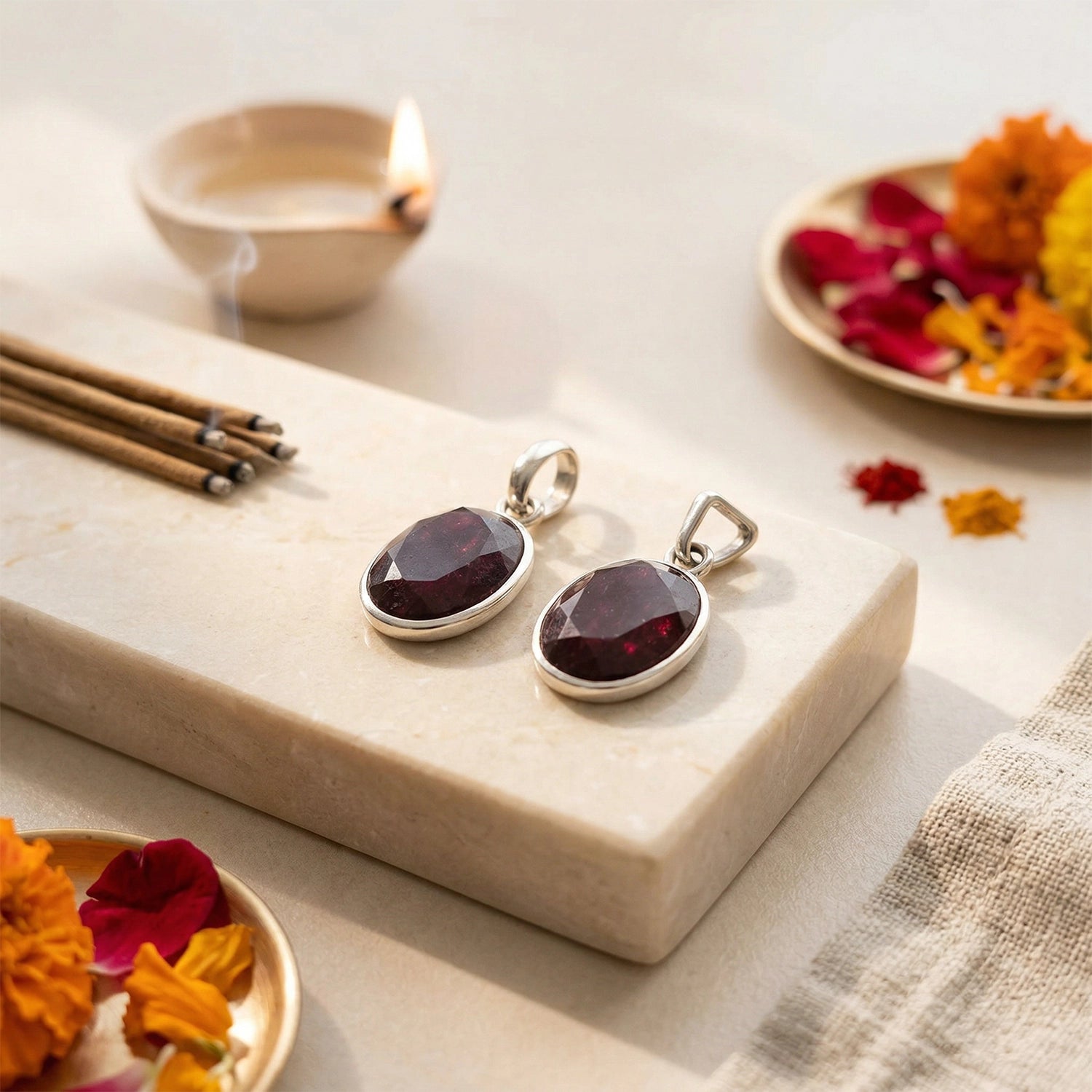 Silver Natural Garnet  Gemstone Pendant (Silver Frame) – Passion & Vitality