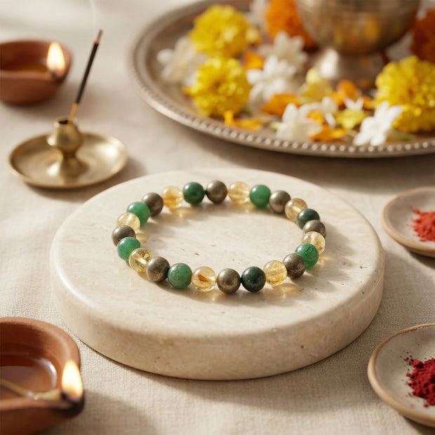 Natural Citrine, Green Aventurine & Pyrite Bracelet – Abundance Mix