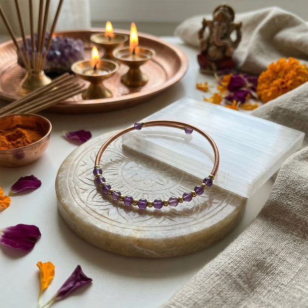Natural Amethyst Copper Bracelet – Calm & Intuition