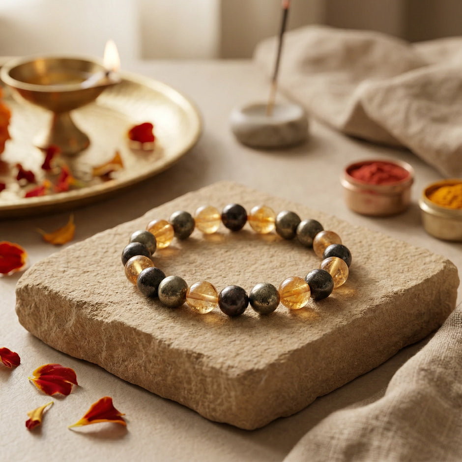 Natural Citrine, Garnet & Pyrite Bracelet – Abundance & Prosperity