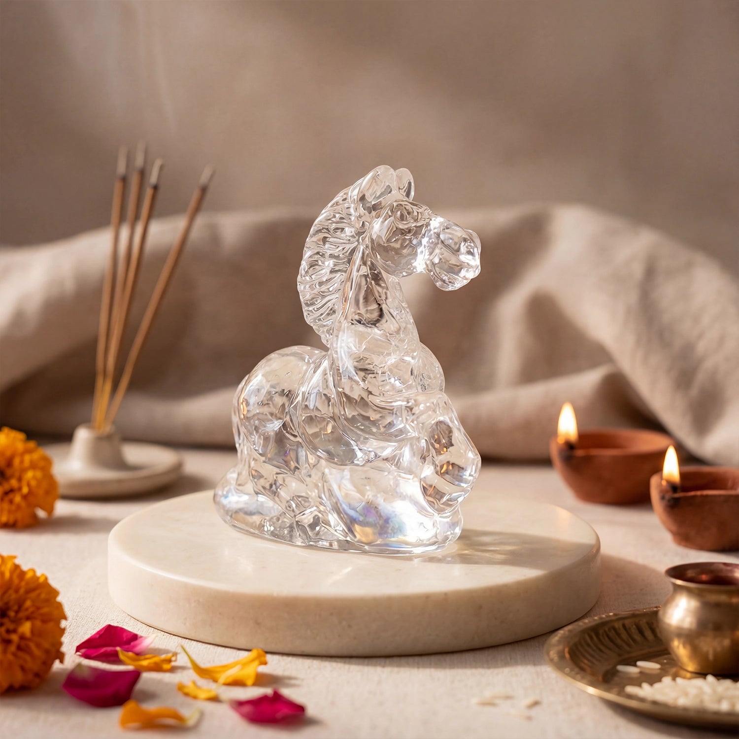 Natural Clear Quartz Running Horse Carving – Clarity & Energy
