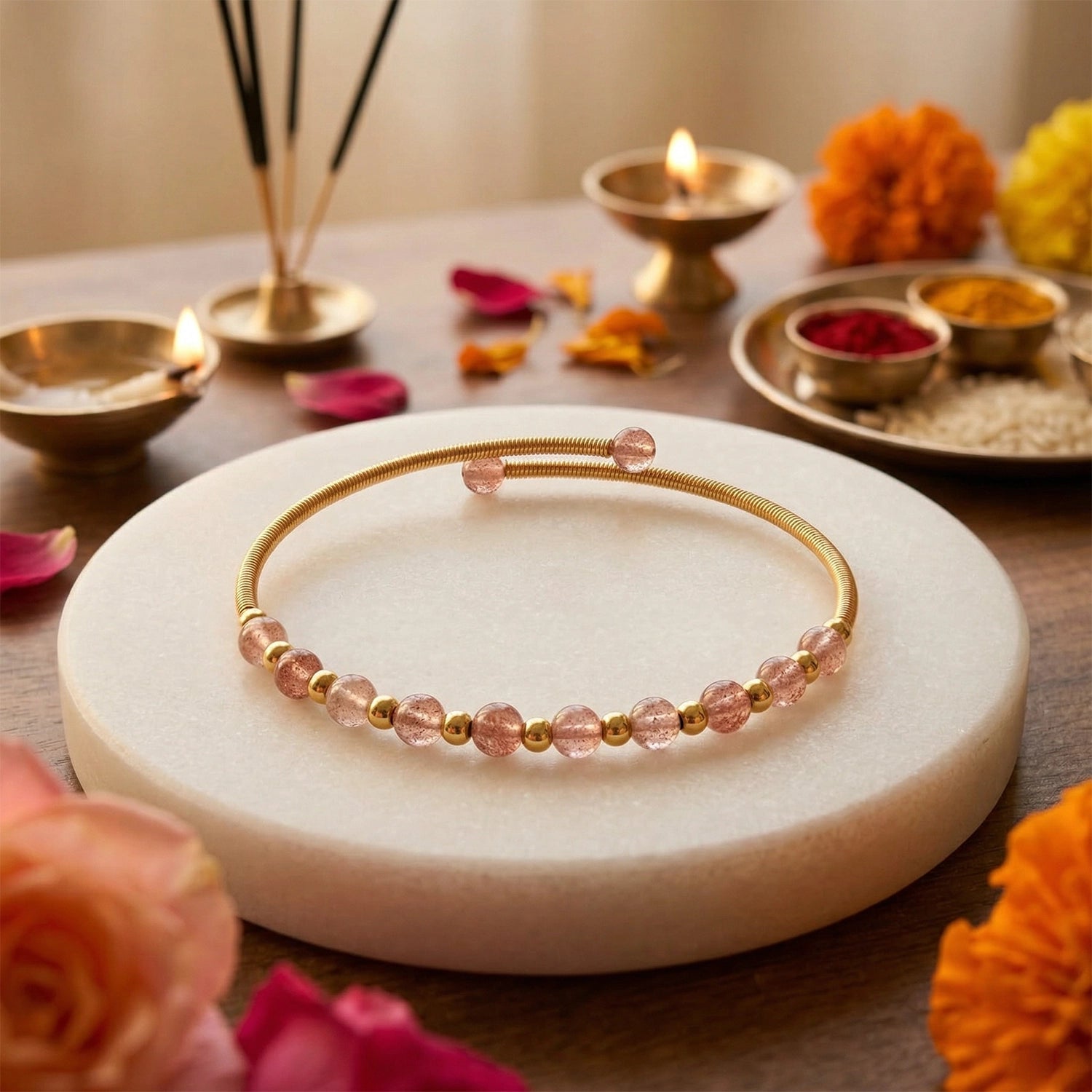 Natural Strawberry Quartz Copper Bracelet - Love and Harmony