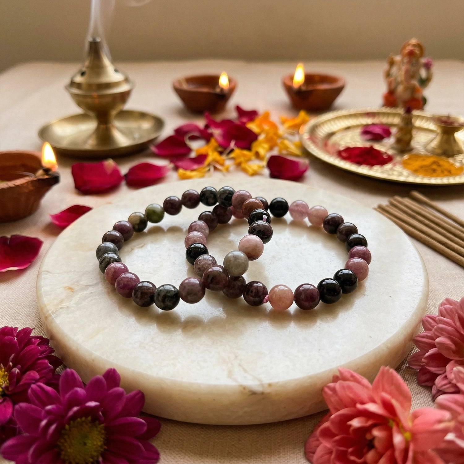 Natural Watermelon Tourmaline Crystal Bracelet (8mm) – Heart Healing & Joy