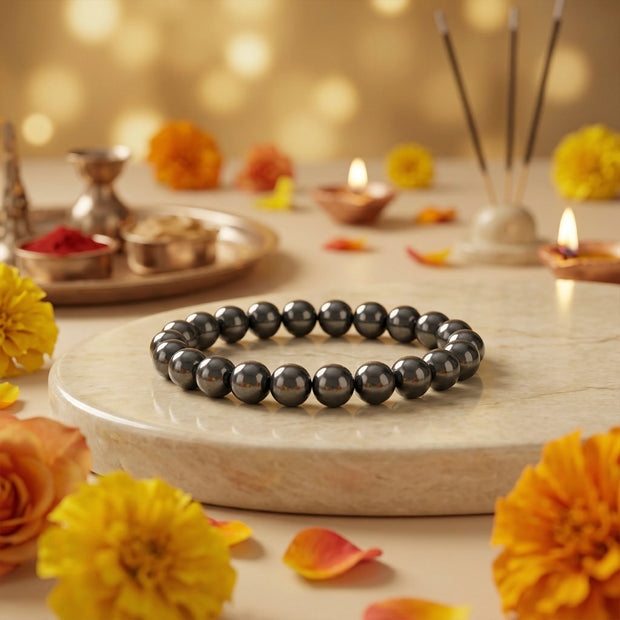 Natural Hematite Crystal Bracelet (8mm) – Grounding & Focus