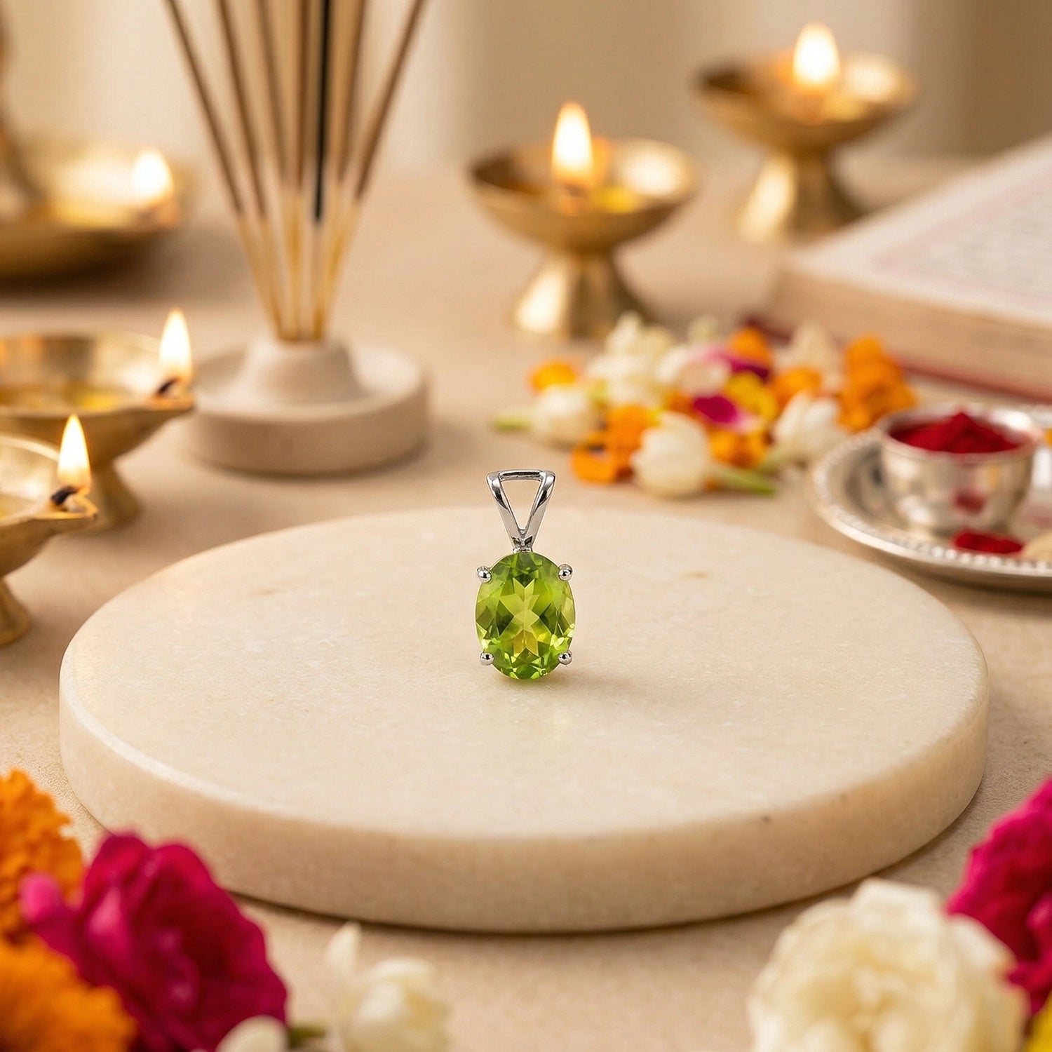 Silver Natural Peridot  Gemstone Pendant – Prosperity & Renewal