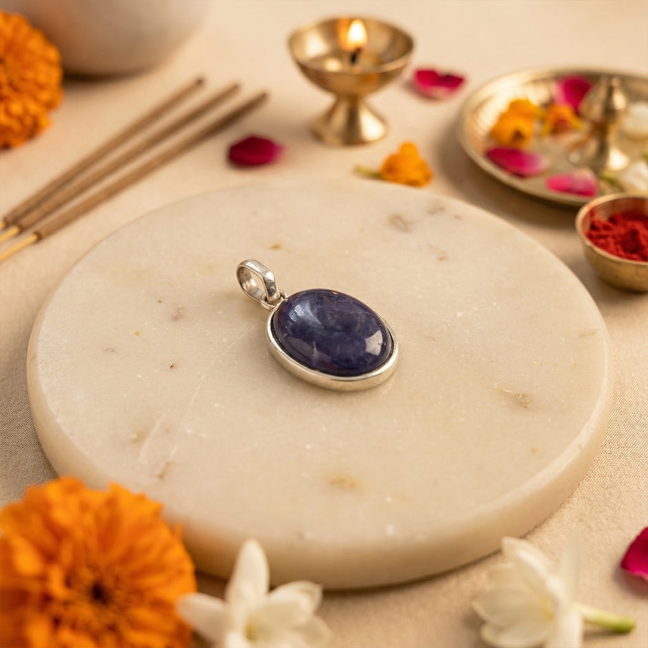 Silver Natural Iolite  Gemstone Pendant - Vision & Inner Wisdom