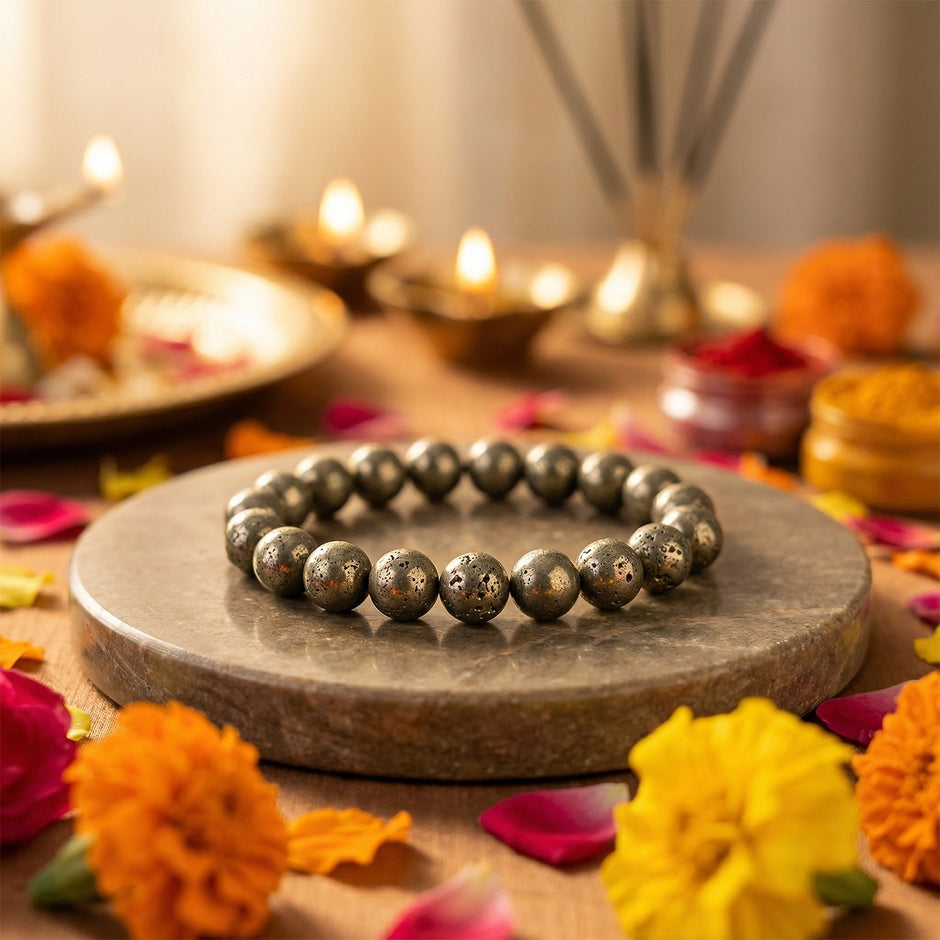 Natural Pyrite Crystal Bracelet (8mm) – Wealth & Confidence