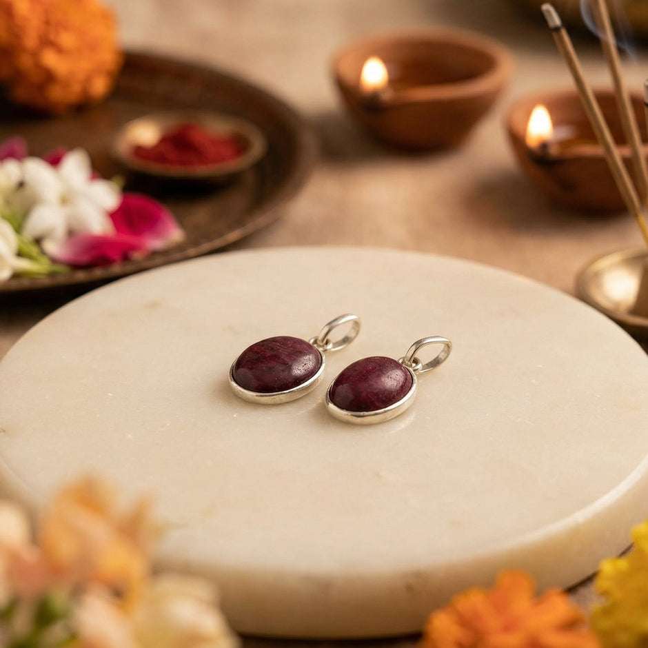 Silver Natural Ruby  Gemstone Pendant (Silver Frame) – Passion & Life Force