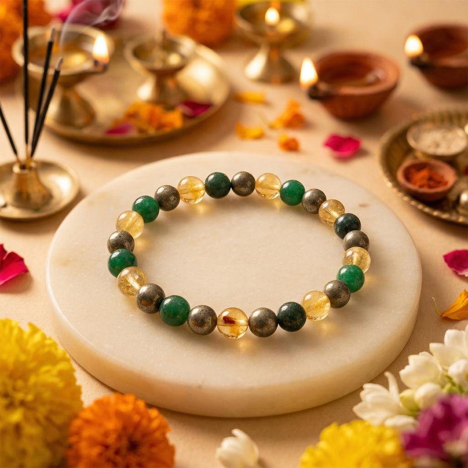 Natural Citrine, Green Aventurine & Pyrite Bracelet – Abundance Mix